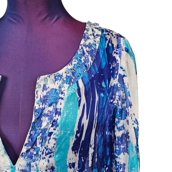 Soft Surroundings‎ Silk Tides Blue Tunic Top Cover-Up Size Small Women's D7 - Picture 2 of 8